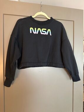 NASA Cropped Sweatshirt Size M Moon Phase Sleeve Graphic Space